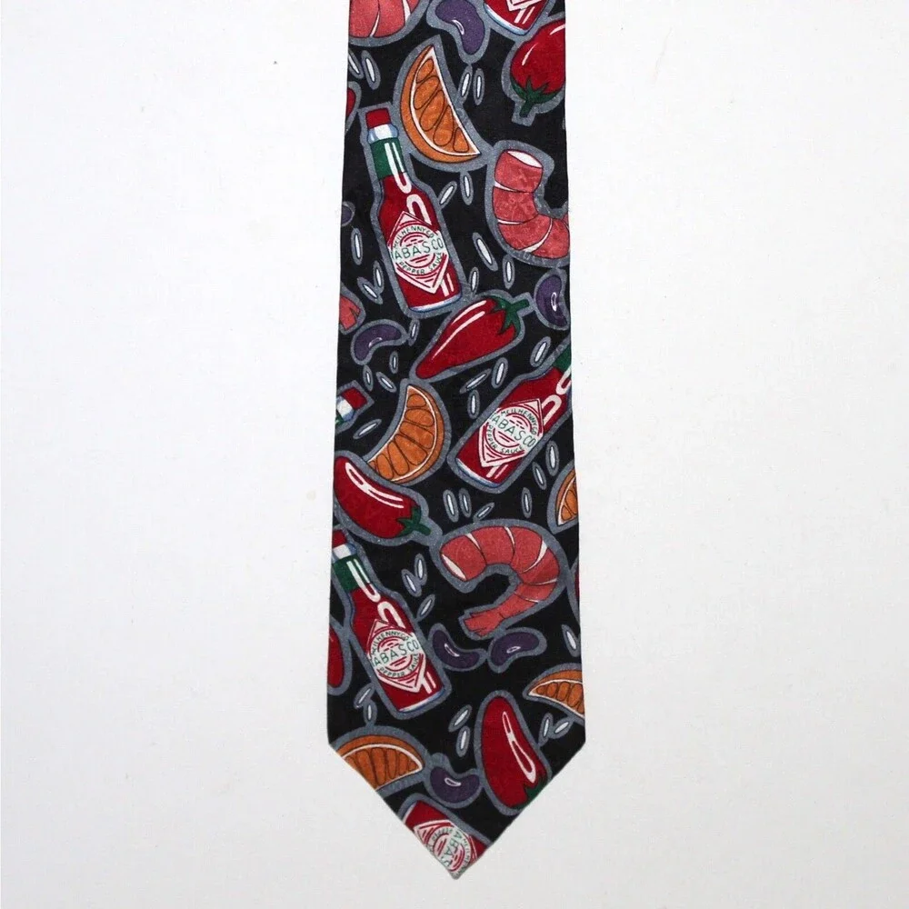 Tabasco Necktie black silk hot pepper sauce bottle fun bbq food cook spicy